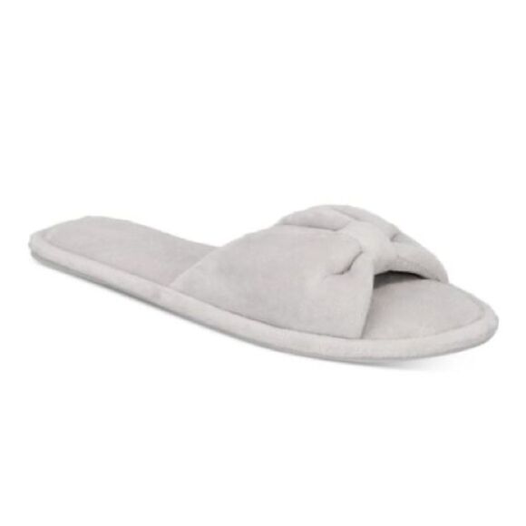 Charter Club Womens Velvet Bow-Top Slide Slippers Dove Grey Heather Large New - Picture 1 of 4
